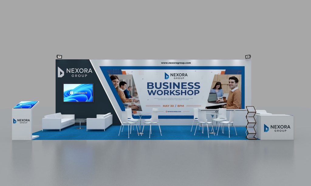 Myra 10x30 custom trade show booth rental Orlando Chicago Atlanta & nationwide front view